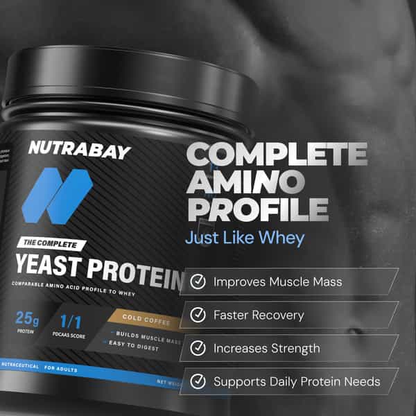Nutrabay Yeast Protein Powder Cold Coffee 25G Protein & 6.7G Bcaa Per Scoop Jar 500 Gm