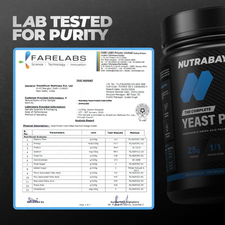 Nutrabay Yeast Protein Powder Cold Coffee 25G Protein & 6.7G Bcaa Per Scoop Jar 500 Gm