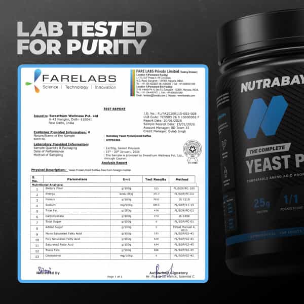 Nutrabay Yeast Protein Powder Cold Coffee 25G Protein & 6.7G Bcaa Per Scoop Jar 500 Gm