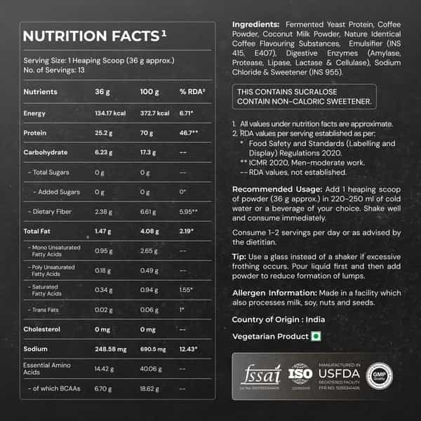Nutrabay Yeast Protein Powder Cold Coffee 25G Protein & 6.7G Bcaa Per Scoop Jar 500 Gm