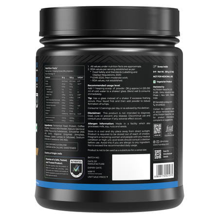 Nutrabay Yeast Protein Powder Cold Coffee 25G Protein & 6.7G Bcaa Per Scoop Jar 500 Gm