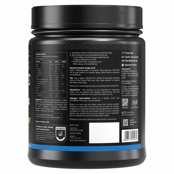 Nutrabay Yeast Protein Powder Cold Coffee 25G Protein & 6.7G Bcaa Per Scoop Jar 500 Gm