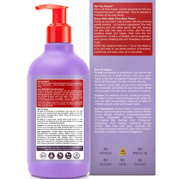 Wow Skin Science Kids 3 In 1 Tip To Toe Wash - 300 Ml Strawberry