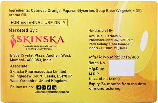 Skinska Skinska Naturals Oat Meal Orange & Papaya Soap - 125Gm