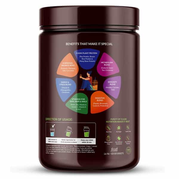 Vegan Greens Clean Women Plant Protein With Ayurvedic Herbs Vitamins Mineral 500G, Chocolate Delight