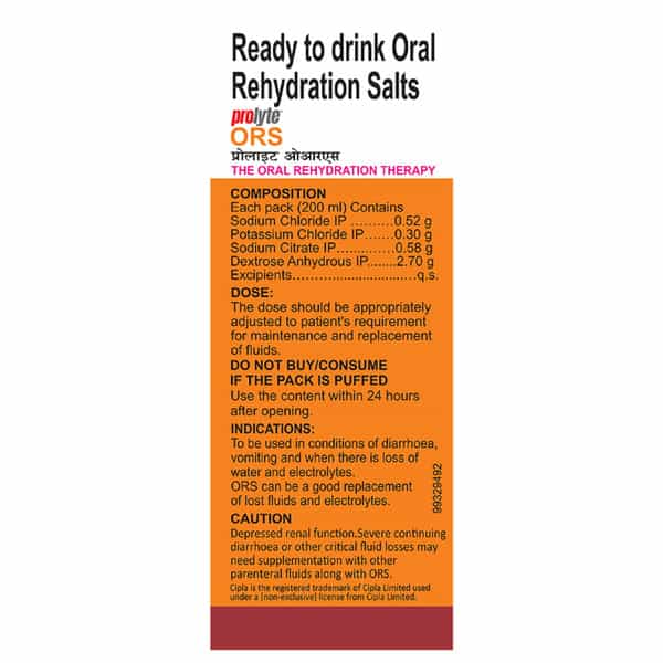 Prolyte Ors Ready To Drink Oral Rehydration Salts-Orange(200 Ml)
