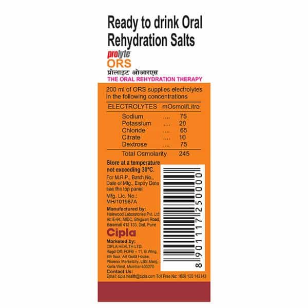 Prolyte Ors Ready To Drink Oral Rehydration Salts-Orange(200 Ml)