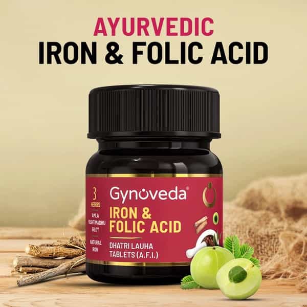 Gynoveda 14+ Iron Folic Acid Ayurvedic Blood Builder For Hemoglobin In Periods. 3 Bottle 180 Tablet