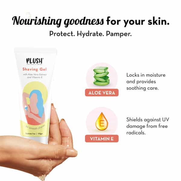 Plush All Natural Shaving Gel For Women With Aloe Vera & Vitamin E Extracts - 100 Gms