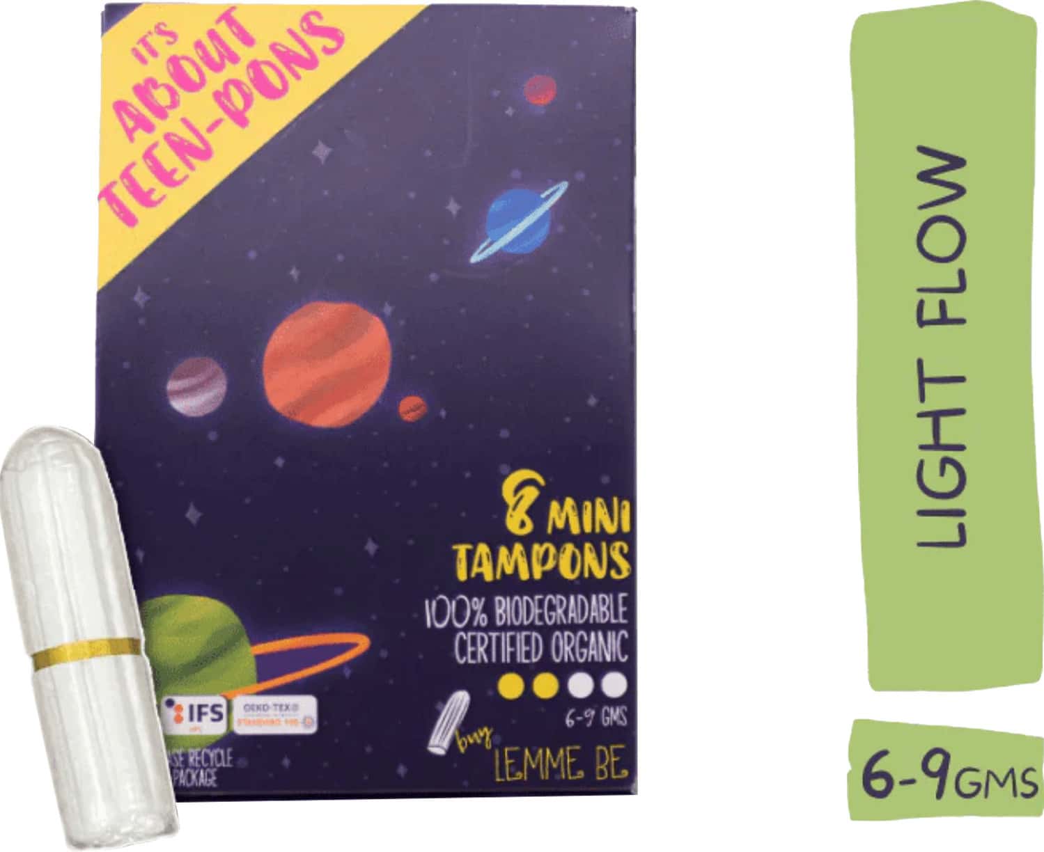 Lemme Be Light Flow Tampons (Box Of 8) 100% Cotton Certified Biodegradable
