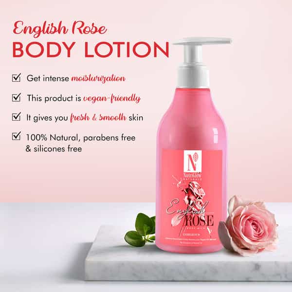 Nutriglow Natural's English Rose Body Milk|Nourishment|8 Hour Moisture Lock|Repair Skin Damage 300Ml