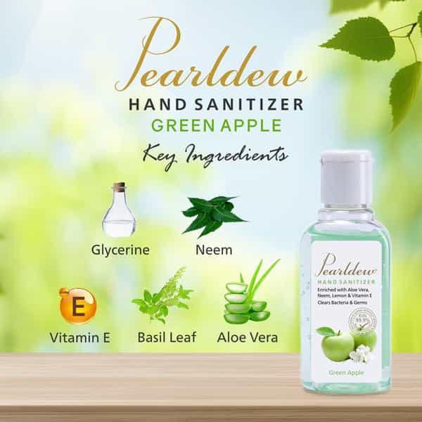 Pearldew Sanitizer (Green Apple) | Aloe & Neem | Paraben Free | 60Ml (Pack Of 12)