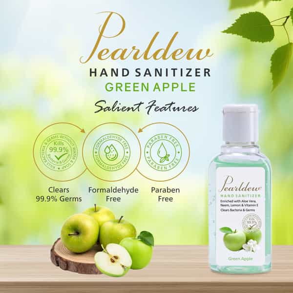 Pearldew Sanitizer (Green Apple) | Aloe & Neem | Paraben Free | 60Ml (Pack Of 12)