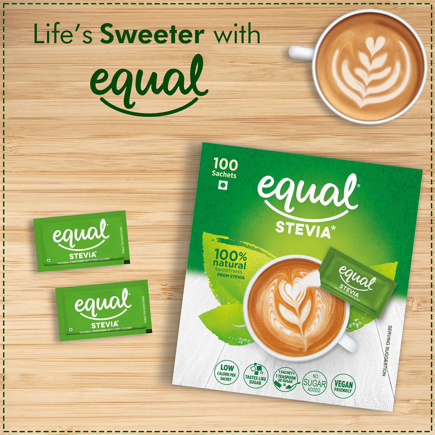 Buy EQUAL STEVIA NATURAL SWEETENER SUGAR FREE 100 SACHET PACK OF 2