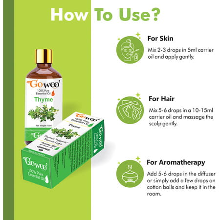 Pack Of 2 Thyme Essential Oil & Brahmi Carrier Oil - 100% Natural Therapeutic Grade For Hair & Skin