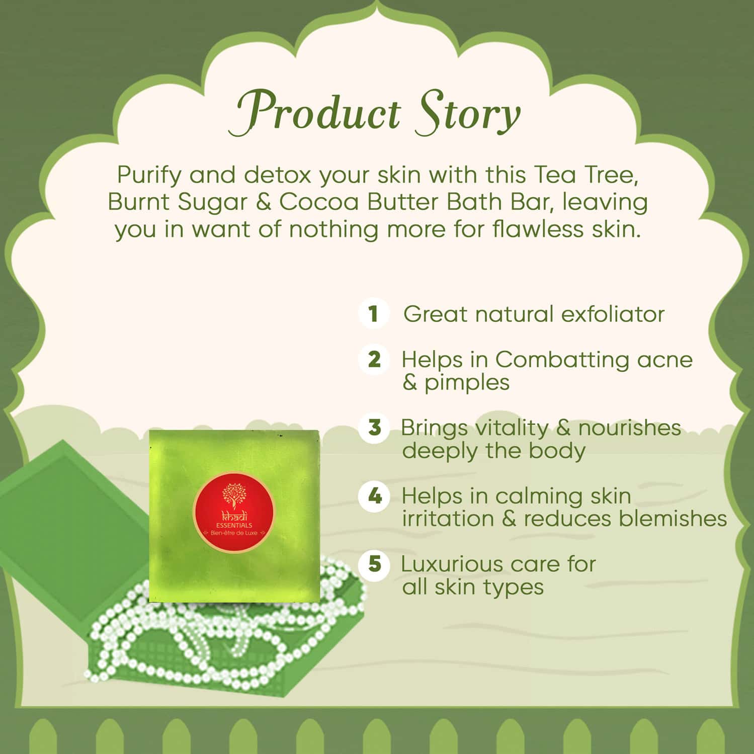 Buy KHADI ESSENTIALS TEA TREE ESSENTIAL OIL SOAP WITH NEEM TULSI