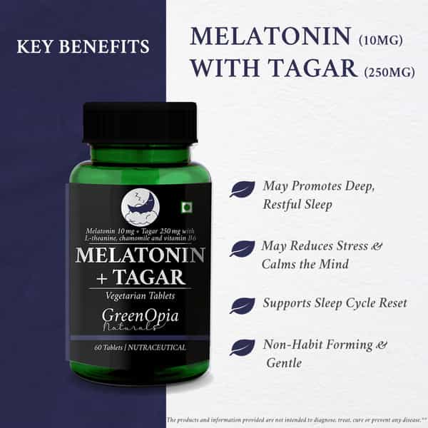 Greenopia Melatonin 10Mg With Tagar 250Mg 60 Vegetarian Tablets