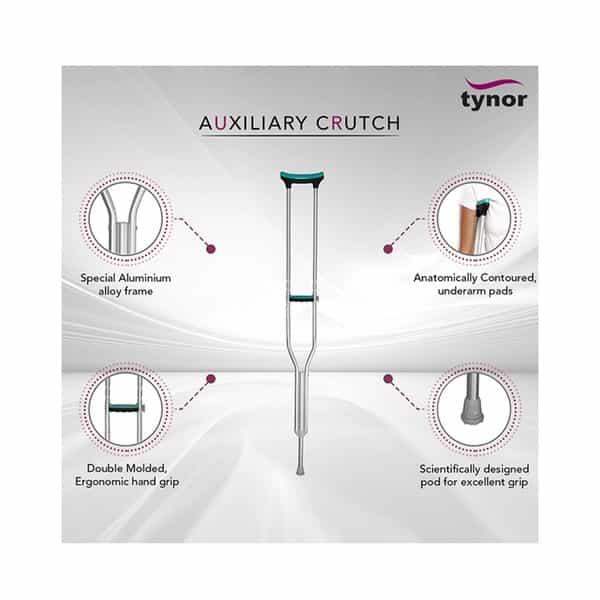 Tynor Auxiliary Crutch Silver Medium Pack Of 2