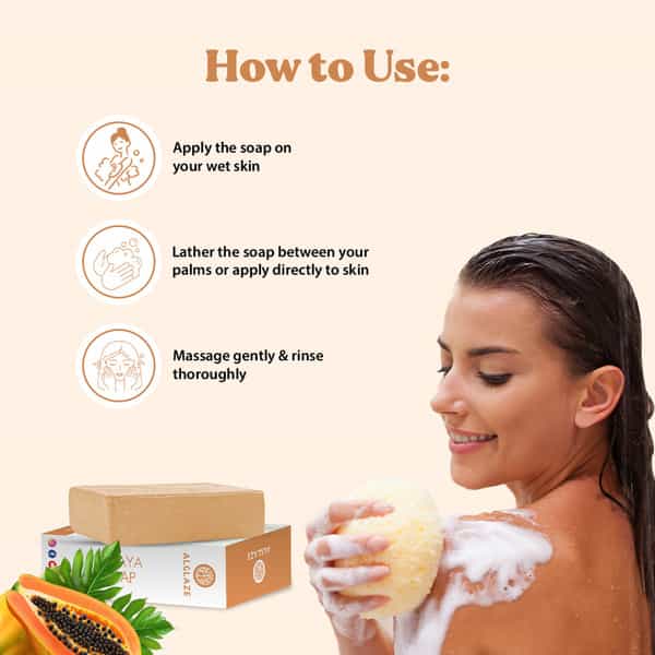 Alglaze Papaya Soap With Shea Butter & Jojoba Oil | Brightens| Smoothens & Refreshes | 100G