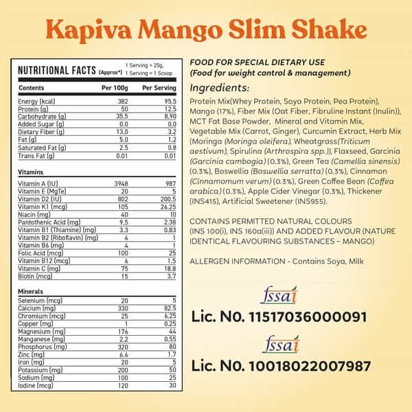 Kapiva Slim Shake - Mango (Weight Control Powered By Ayurveda) 150 Grams