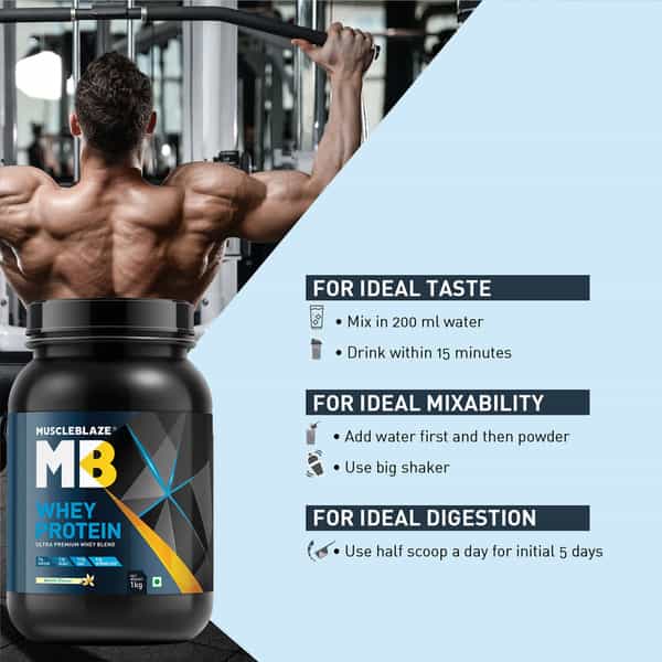 Muscleblaze 100% Whey Protein | Ultra Premium Whey Blend (Vanilla | 1 Kg / 2.2 Lb)