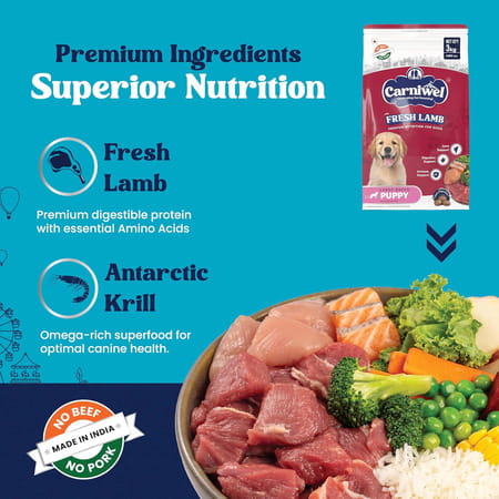 Carniwel Fresh Lamb Puppy Dry Dog Food 3 Kg | Natural Ingredients For Healthy Skin & Coat