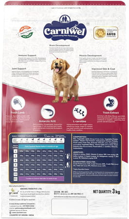 Carniwel Fresh Lamb Puppy Dry Dog Food 3 Kg | Natural Ingredients For Healthy Skin & Coat