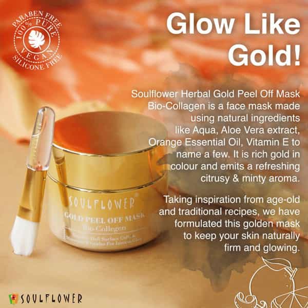 Soulflower Bio-Collagen Gold Peel Off Mask Dissolve Dull Surface Cells & Minimise Wrinkles - 100G