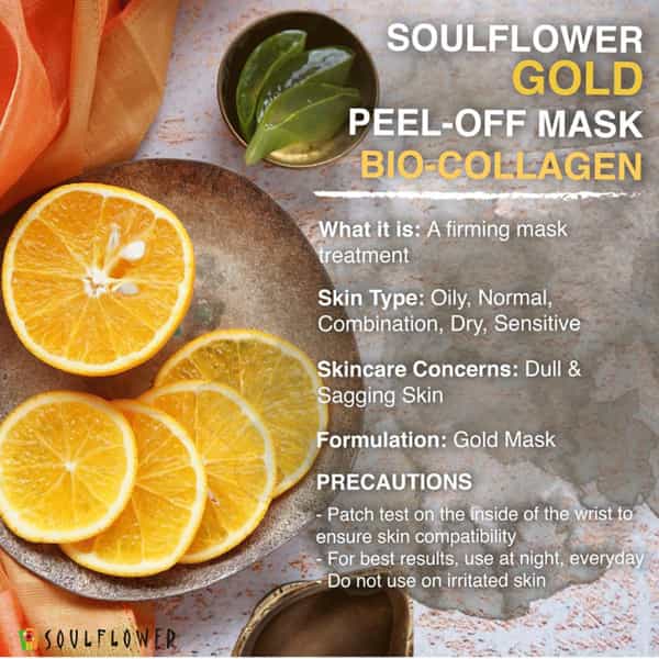 Soulflower Bio-Collagen Gold Peel Off Mask Dissolve Dull Surface Cells & Minimise Wrinkles - 100G