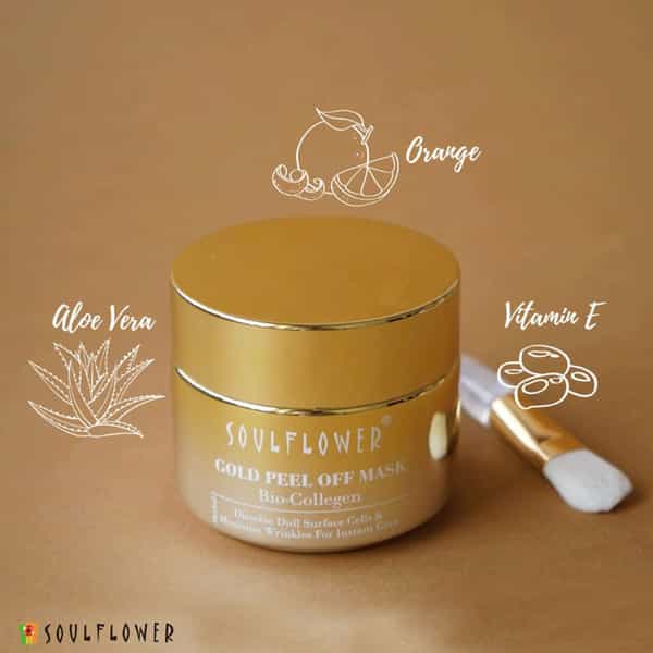 Soulflower Bio-Collagen Gold Peel Off Mask Dissolve Dull Surface Cells & Minimise Wrinkles - 100G