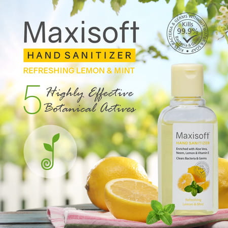 Maxisoft Lemon & Mint Hand Sanitizer Gel | Aloe Vera Neem Lemon & Vitamin E (60 Ml Pack Of 12)