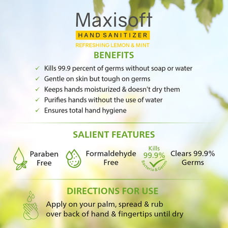 Maxisoft Lemon & Mint Hand Sanitizer Gel | Aloe Vera Neem Lemon & Vitamin E (60 Ml Pack Of 12)