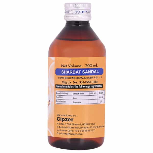 Cipzer Sharbat Sandal 200Ml | Cooling Herbal Syrup For Restlessness| Uneasiness & Burning Sensation