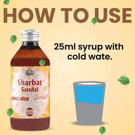 Cipzer Sharbat Sandal 200ml | Cooling Herbal Syrup For Restlessness| Uneasiness & Burning Sensation