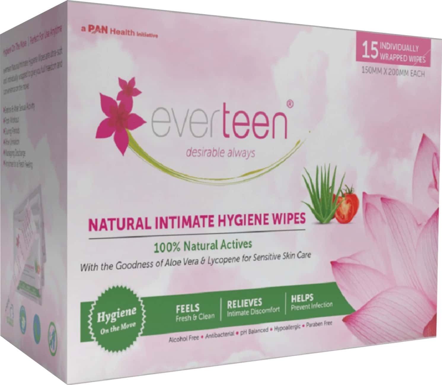 Everteen Feminine Intimate Hygiene Wipes For Women - 1 Pack (15 Individually Wrapped Wipes)