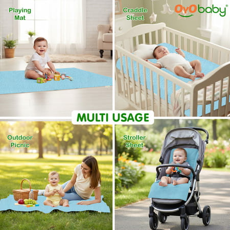 Oyo Baby Waterproof Bed Protector Baby Dry Sheet Large Sea Blue (100 Cm X 140 Cm)