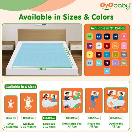 Oyo Baby Waterproof Bed Protector Baby Dry Sheet Large Sea Blue (100 Cm X 140 Cm)
