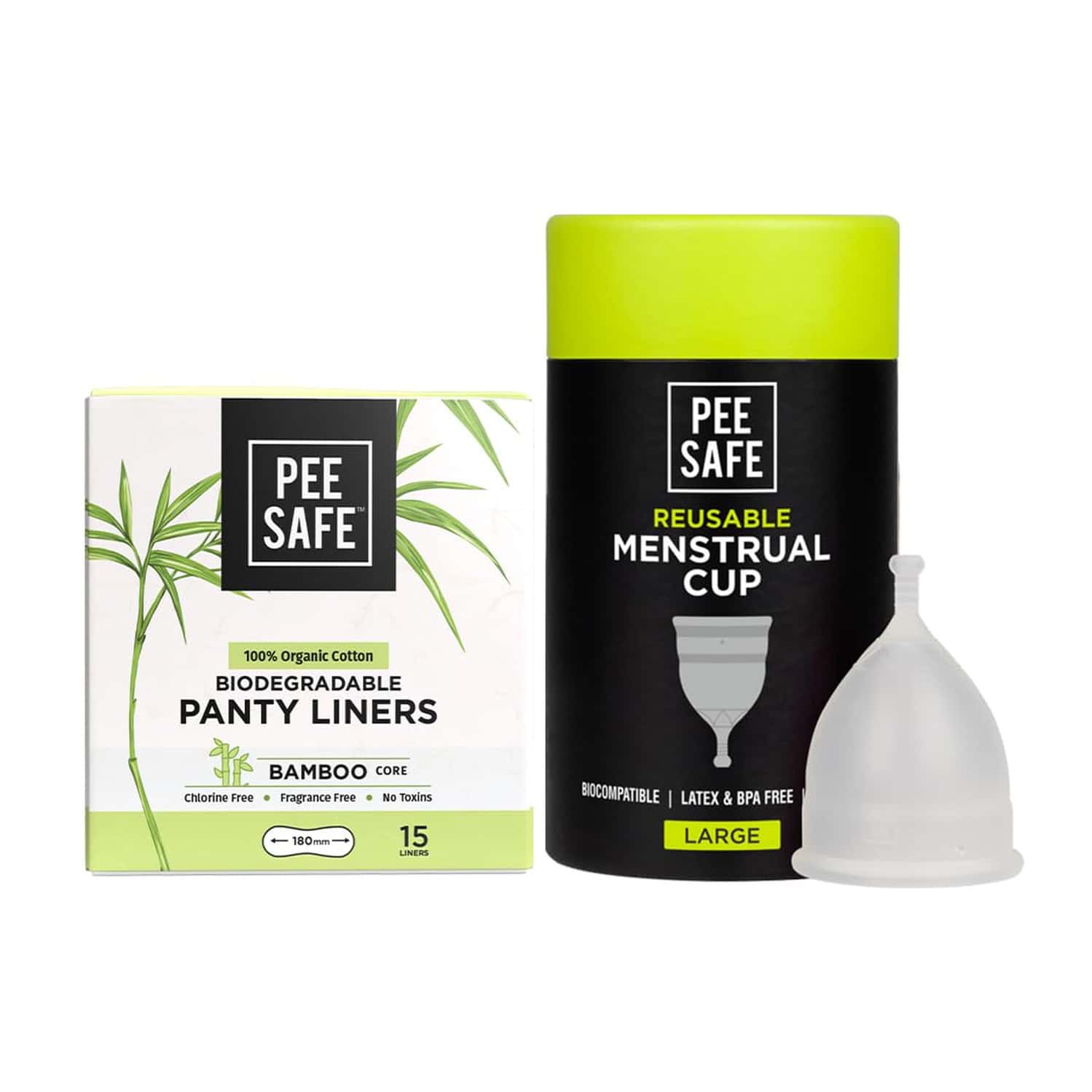 Pee Safe Menstrual Cup (Large) & Bio Panty Liners For Women