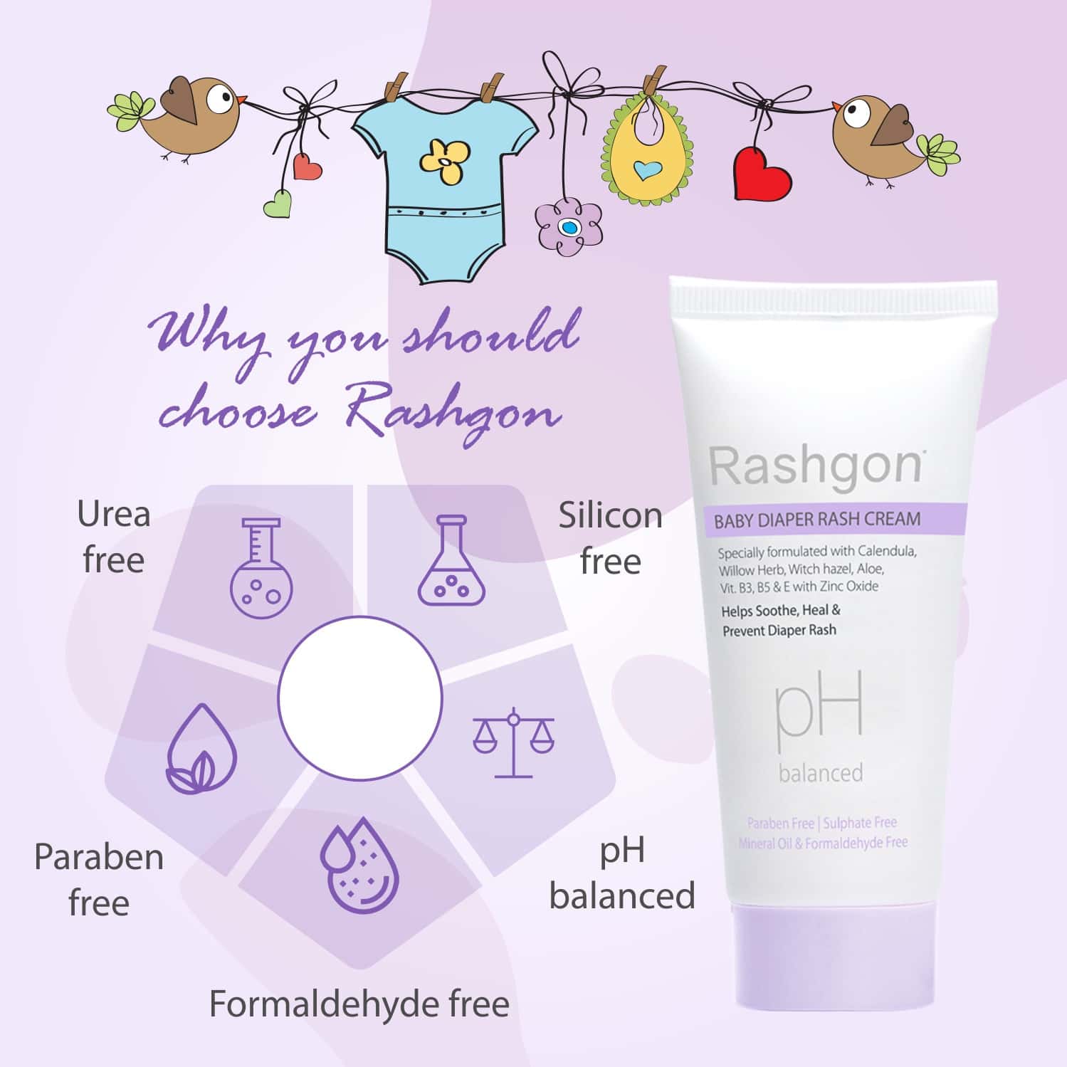 Buy RASHGON BABY DIAPER RASH CREAM 50 GM WITH CALENDULA & WITCH HAZEL