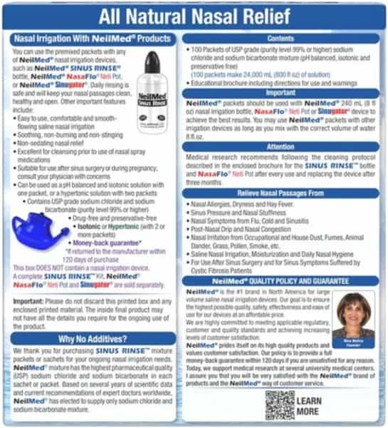 Neilmed Sinus Rinse Premixed Packets | 100 Packets