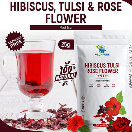 Vedapure Natural Red Tea Pure Hibiscus Sun Dried 25gm