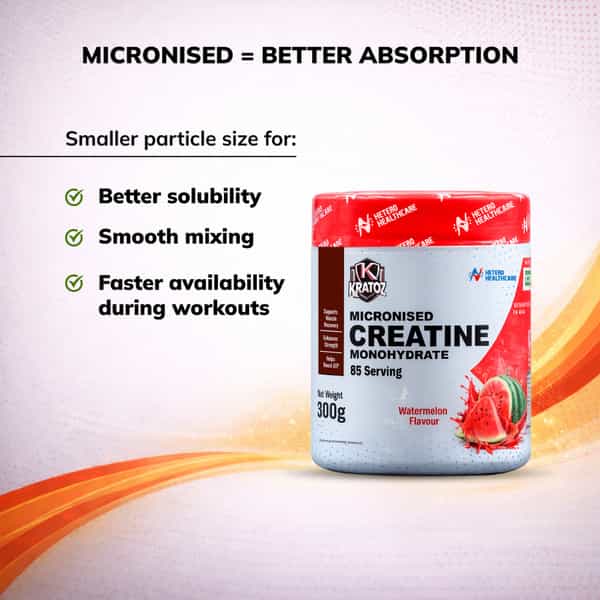 Kratoz Creatine Powder | Micronized Creatine Mono Hydrate (85 Servings) | Watermelon - 300G
