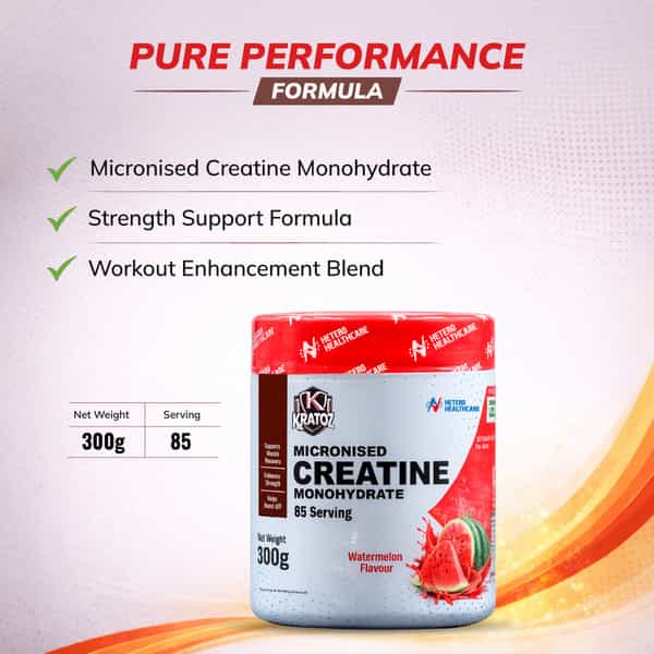 Kratoz Creatine Powder | Micronized Creatine Mono Hydrate (85 Servings) | Watermelon - 300G