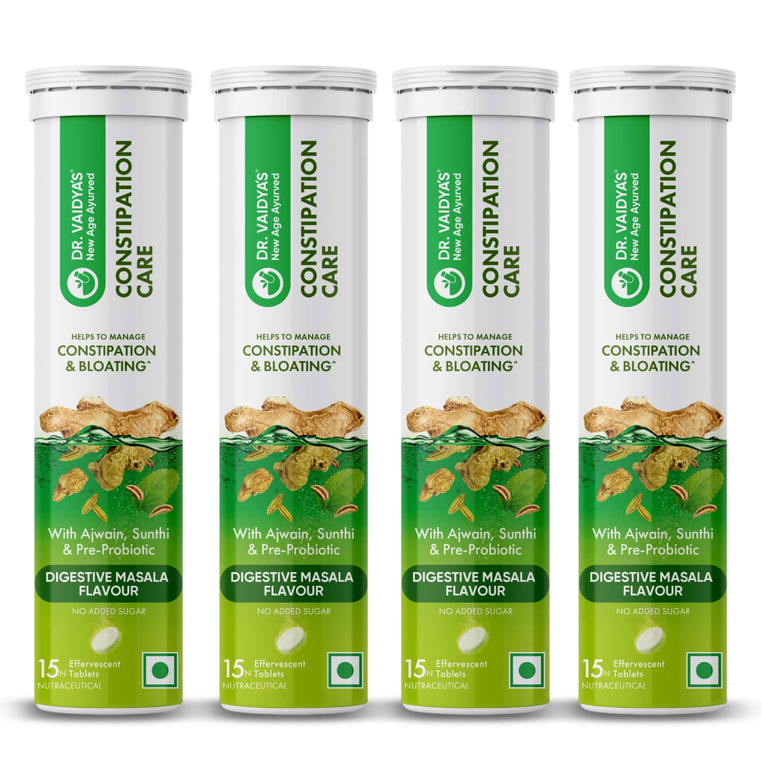 Dr. Vaidya'S Constipation Care Effervescent Tablets | Digestive Masala Flavour | 15n (Pack Of 4)