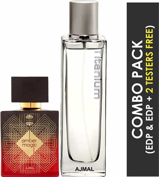 Ajmal Amber Magic Edp 100Ml Perfume For Men And Titanium Edp 100Ml Perfume For Men