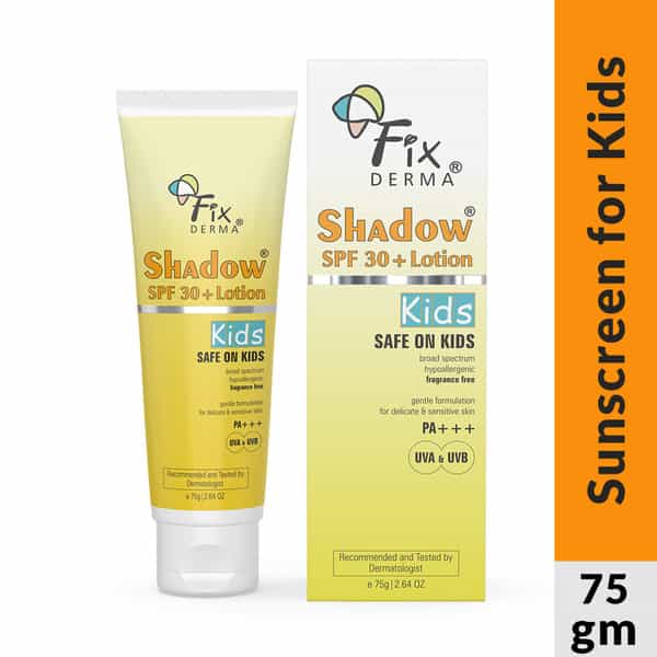 Fixderma Shadow Kids Spf 30+ Lotion Sunscreen For Kids | Non-Greasy | Light-Weight | Spf 30 - 75 G