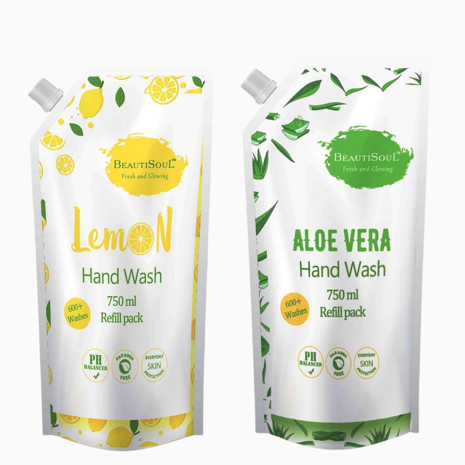 Beautisoul Lemon Handwash And Beautisoul Aloe Vera Handwash Refill Pouch(pack Of 2) (750 Ml X 2)