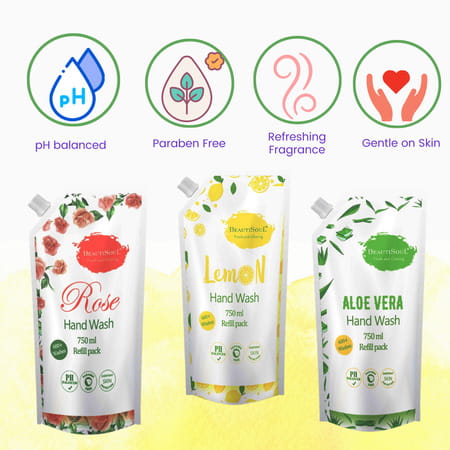 Beautisoul Lemon Handwash And Beautisoul Aloe Vera Handwash Refill Pouch(Pack Of 2) (750 Ml X 2)