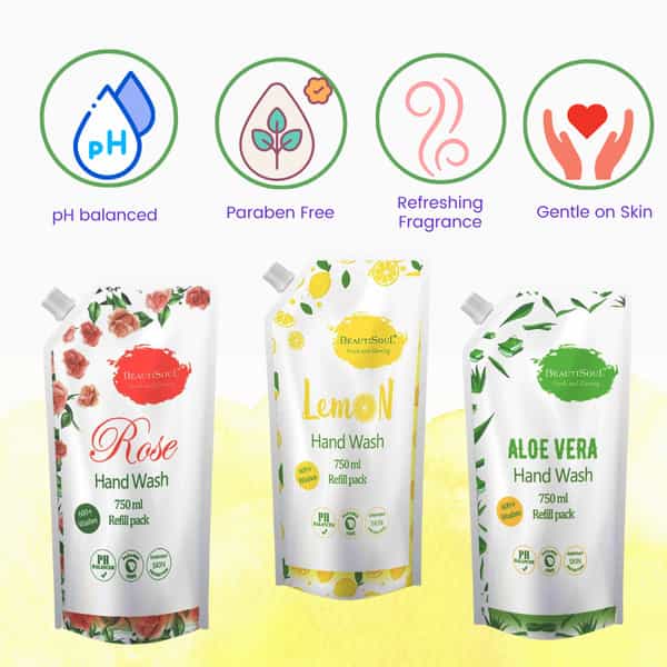 Beautisoul Lemon Handwash And Beautisoul Aloe Vera Handwash Refill Pouch(Pack Of 2) (750 Ml X 2)
