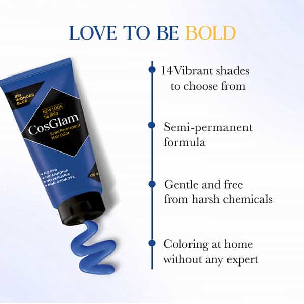 Cosglam Semi Permanent Hair Color | No Peroxide | Ammonia Free Hair Colour 51 Wonder Blue - 120Gm